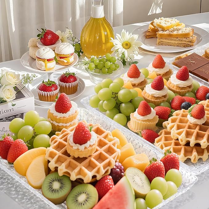 GLITCHCORE 4-Pack 11 * 7.8" Acrylic Tray Serving Platter for Party Trays for Serving Food,Fruit Plastic Serving Trays,Suitable for Home Kitchen and Outdoor Dessert, Cake, and Cookie Plating.