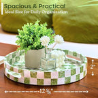 CHI AN HOME 12.6" Capiz Decorative Tray with Handles, Checkered Round Serving Tray for Coffee Table, Kitchen Counter, or Bathroom (Pistachio Green)