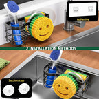 Cisily Smiley Sponge Holder for Kitchen Sink Caddy, Stainless Steel Movable Brush Holder Dish Cloth Hanger, Suction Cup Sink Caddy Organizer Accessories
