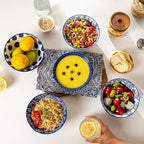 Ceramic Soup Bowls Set - 24 Oz Deep Cereal Bowl for Kitchen - 6 Inch Large Porcelain Dinner Bowl Eating Salad Pasta Dessert Oatmeal - Microwave Dishwasher Safe - Set of 6 - Vintage Blue