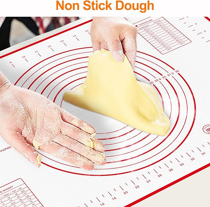 HOOMIL Silicone Baking Mat, Non-Stick, Non-Slip, Extra Large Pastry Mat for Rolling Dough, Bread Pie Crust Pizza Cookies Fondant Making, with Measurements - 24"x16"