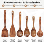 Wooden Spoons for Cooking – Wooden Kitchen Utensils Set, 6 Pcs Teak Wood Utensil Set – Comfortable Grip Non–Stick Wooden Cooking Utensils
