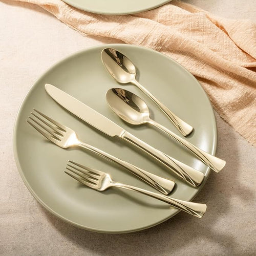 Alata Alice Champagne Gold Mirror 40-Piece Silverware Set Stainless Steel Flatware Set,Service for 8,Mirror Polished Cutlery Set,Dishwasher Safe