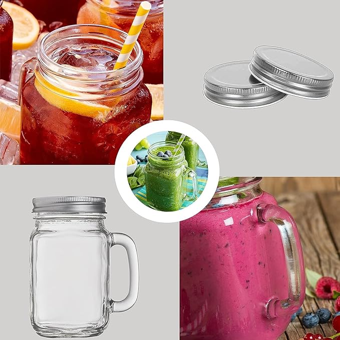 TANGLONG Mason Jar Cups, Mason Jars With Handle And Lids, Drinking Glasses Cups, Glass Mugs with Handles 16 oz –12 Pack