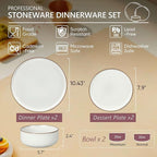 Herogo 6 Pieces Stoneware Dinnerware Dishes Sets for 2, Kitchen Handmade Dining Plates and Bowls Sets, Double Reactive Glaze, Microwave & Dishwasher Safe, Scratch Resistant, Ivory White