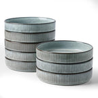 famiware Star 7.5" Pasta Bowls Set, Salad Bowl Set of 8, Double Reactive Glaze, Stackable, Ideal for Your Friend for Housewarming, Festivals, Smoky Blue