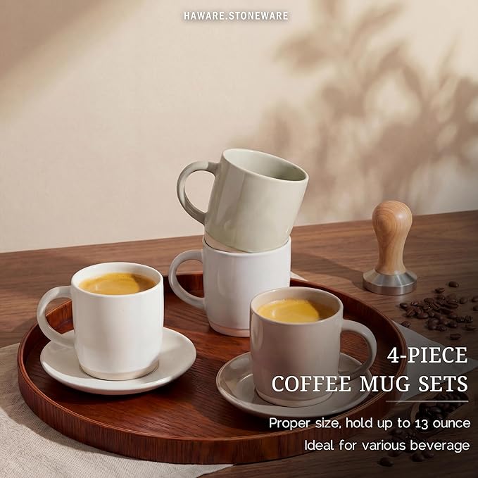 HaWare 13OZ Coffee Mugs Set of 4, Stoneware Coffee Cups, Ceramic Latte Mug for Man, Woman, Dad, Mom, Modern Tea Mugs for Latte/Cappuccino/Cocoa/Milk, Dishwasher& Microwave Safe, Speckled Multicolor
