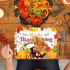 Whaline 3 Pcs Thanksgiving Day Serving Trays Turkey Pumpkin Maple Leaves Reusable Melamine Trays Platters for Fall Autumn Harvest Holiday Party Food Snack Dessert Decorations, 10 x 13 Inch