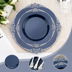 Bestluck 700PCS Navy Blue Plates for 100 Guests, Disposable Dinnerware Sets Include 100 Plastic Plates, 100 Silverwares, 100 Cups, and 100 Pre Rolled Napkins for Party, Wedding and Graduation