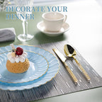 Lullaby 60PCS Light Blue Scalloped Plastic Plates with Gold Rim, Includes 30PCS Dinner Plate 10'' and 30PCS Dessert Plate 7.5'', Baby Blue Plastic Plates for Party, Wedding and Daily Use