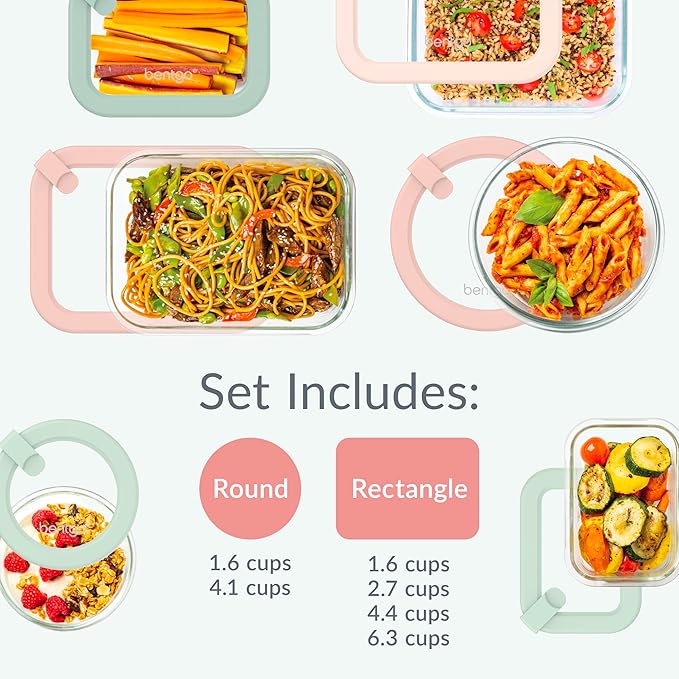 Bentgo Signature Leak-Proof Glass Food Storage - 12-Piece Set, 1-Compartment Meal Prep Plastic-Free Containers, Airtight Glass Lids, BPA-Free, Microwave, Freezer, Oven, Dishwasher Safe (Desert Sage)