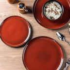 LERATIO Ceramic Dinnerware Sets for 8,Plates and Bowls Sets,Handmade Reactive Glaze Dishes Set,Highly Chip and Crack Resistant | Dishwasher & Microwave & Oven Safe Dishes set,Service for 8-Red(24pc)