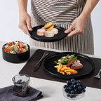 E-far Stoneware Dinnerware Sets, 12-Piece Plates and Bowls Dish Set for 4, Kitchen Modern Dinning Ware, Chip and Scratch Resistant, Microwave & Dishwasher Safe, Matte Black