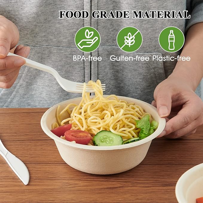 ECOLipak 12 oz Paper Bowls, [150-Pack] Compostable Paper Bowls Bulk, Heavy-duty Disposable Soup Bowls for Hot And Cold Food
