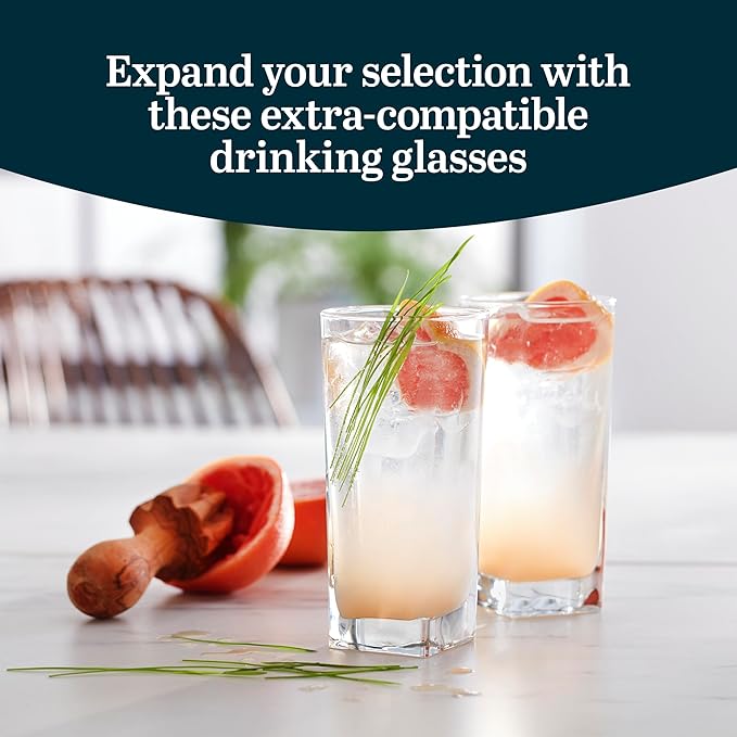 Libbey City Tumbler Glasses Set, 14.3 Oz Clear, Tall Drinking Glasses Set of 8, Thick, Square Glass Cups Set for Casual Dining and Daily Use