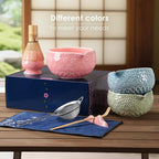 7Pcs Matcha Whisk Set, Matcha Set Whisk and Bowl,Bamboo Scoop, Scoop Rest, Sifter and Tea Towel, Matcha Kit W/Carved Cherry Blossm Pattern for Matcha Lovers (Sakura Blue)