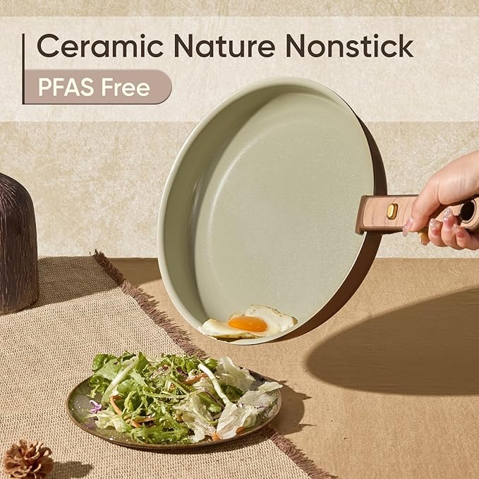 CAROTE 19PCS Ceramic Nonstick Cookware Set, Pots and Pans Set with Detachable Handle, PFAS-Free Non-Toxic, Induction & Oven Safe, Stackable Space-Saving, Pistachio Green
