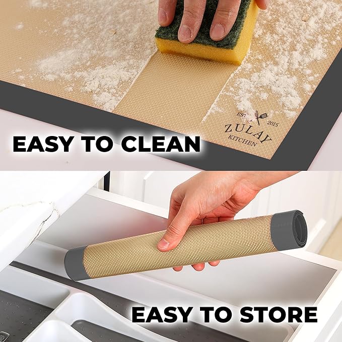 Zulay Kitchen Silicone Baking Mat Set – 2-Pack 16.5″ × 11.6″ Reusable Non-Stick Silicone Baking Sheets, Food-Safe, Heat-Resistant up to 250°F – Perfect for Cookies, Pastries & Oven Use (Dark Gray)