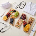 Bucherry 2 Pcs RN Graduation Party Decoration 10'' Nursing Wooden Food Tray RN Letters Charcuterie Board Candy Cake Dessert Wood Serving Platter for Class of 2026 Congrats Grad Table Centerpiece Decor