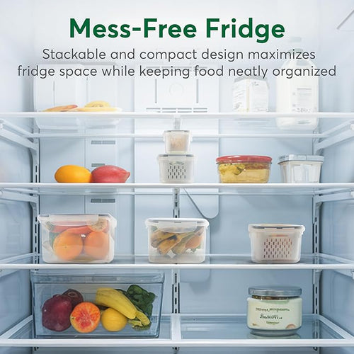 5 Set Fruit Storage Containers for Fridge with Colanders Dishwasher Safe, Leakproof Fruit and Vegetable Storage BPA-Free Plastic, Produce Storage Keep Berry Fruit Veggie Meat Fresh