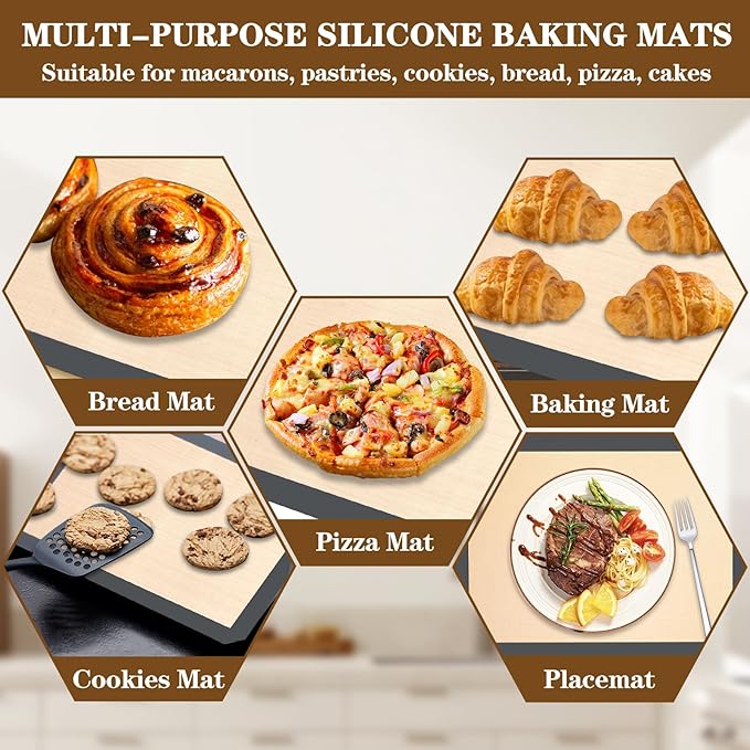 Silicon Baking Mats, 16.5"x11.6" 2-Pack Reusable Silicon Baking Mat Sheet, Baking Sheets Non-Stick, Food Safe Baking Mats Can Be Used For Baking Cookies, Bread, Pizzas