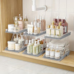 3 Pack Bathroom Organizers and Storage - Multi-Purpose,2-Tier Clear Pull Out Organization for Bathroom,Under Sink,Kitchen,Vanity,Countertop,Cabinet,Pantry & Medicine Cabinet,Grey