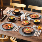 vancasso Plates and Bowls Sets, 18 Pieces Stoneware Dinnerware Sets for 6, Kitchen Dish Set Mircowave and Dishwasher Safe Ceramic Dishware, Dark Brown, Series AMBER