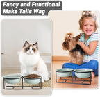 Ceramic Elevated Dog Bowl Set - Double Dog Food and Water Bowls with Metal Stand - Raised Pet Dishes for Puppies and Cats - 1 Cup - 13.5 fl oz - Green