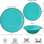 LEHAHA Rustic Melamine Dinnerware Sets, 12-piece Dishes Plastic Dinnerware Set for 4, Break-resistant Plates and Bowls Set, Outdoor Casual & Party Use Kitchen Dishes Set, Teal…