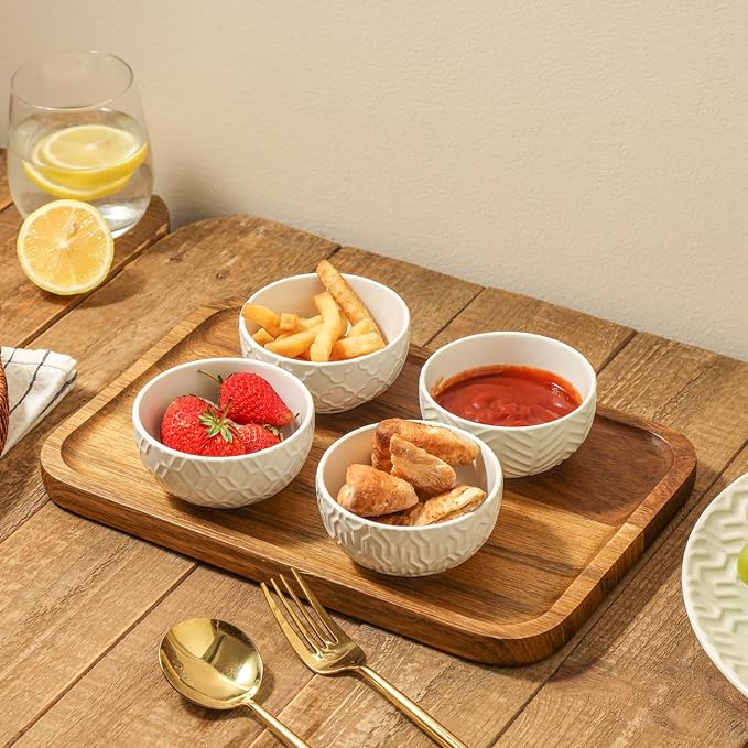Sureasy 4 oz Mini Ceramic Dipping Bowls, 3.5 Inch Small Bowls for Sauces & Side Dishes, Microwave & Dishwasher Safe, Set of 4, White