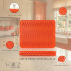 MicoYang Silicone Dish Drying Mat for Multiple Usage,Easy clean,Eco-friendly,Heat-resistant Silicone Mat for Kitchen Counter or Sink,Refrigerator or drawer liner Orange L 16 inches x 12 inches