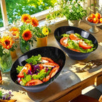 bUCLA 12 Pack Black Plastic Serving Bowls - 20 OZ Angled Bowls Disposable for Chip,Candy,Salad and Fruit - Ideal for Wedding, Party & Graduation