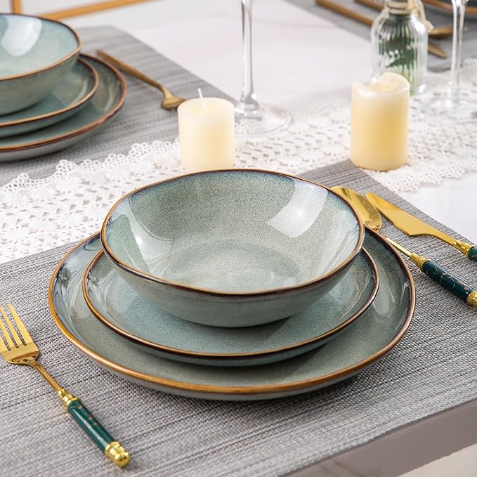 AmorArc Ceramic Dinnerware Sets,Handmade Reactive Glaze Stoneware Plates and Bowls Sets,Highly Scratch Resistant | Dishwasher & Microwave Safe Dishes Set,Service for 4 (16pc)