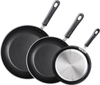 Cook N Home Basics Nonstick Frying Pan Set, 8/9.5/11-Inch 3-Piece Non Stick Saute Fry Pan Skillet Set, Black