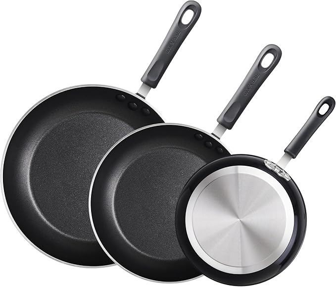Cook N Home Basics Nonstick Frying Pan Set, 8/9.5/11-Inch 3-Piece Non Stick Saute Fry Pan Skillet Set, Black