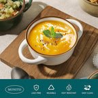 MONITO Ceramic Salad Bowl with Handles, 16 oz French Onion Soup Bowls, Ceramic Soup Bowls for Cereal, Pasta, Chilli, Beef Stew, Stackable Serving Bowl Set of 4 (16 OZ)