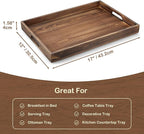 17 Inch Burnt Wood Serving Tray with Handles - Large Wooden Tray for Ottoman, Breakfast in Bed, Dinner, Coffee Table - Decorative Brown Rectangular Tray for Living Room Entryway and Kitchen Decor