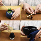 Artcome 7 Pcs Complete Matcha Ceremony Kit for Tea Ceremony, Bowl with Pouring Spout, Whisk, Tea Scoop, Matcha Powder Strainer, Matchatools For Making Usucha, Koicha and Matcha Latte (Black)