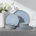 E-far Stoneware Dinnerware Sets for 2, 6-Piece Plates and Bowls Sets, Chip & Scratch Resistant Ribbed Dish Set for Home Restaurant, Microwave & Dishwasher Safe, Dusty Blue