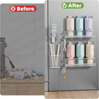 VITVITI 4 Pack Magnetic Cup Holder for Fridge, 40 OZ Metal Tumbler Holder for Stanley Cup, Magnetic Water Bottle Organizer with Lid Straw Holder Set Heavy Duty (Silver)