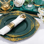 Nervure 175PCS Green Plastic Plates - Disposable Green Gold Party Plates & Pre Rolled Napkins with Cutlery for 25 Guests, 50Plates, 75Silverware, 25Cups, 25Napkin for Wedding & Party & St Patricks Day