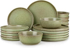 vancasso ZERMATT Stoneware Plates and Bowls Sets for 6, 18 Pieces Dinnerware Set for Kitchen, Chip Resistant Reactive Glaze Dishes, Dishwasher & Microwave Safe, Green