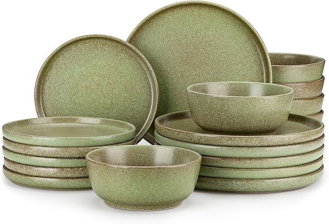 vancasso ZERMATT Stoneware Plates and Bowls Sets for 6, 18 Pieces Dinnerware Set for Kitchen, Chip Resistant Reactive Glaze Dishes, Dishwasher & Microwave Safe, Green
