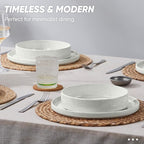 E-far 16-Piece Plates and Bowls Sets - Stoneware Dinnerware Sets with Pasta Bowls for 4 | Microwave & Dishwasher Safe Kitchen Modern Dish Set, Speckled White