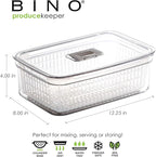 BINO | Produce Saver - 15.2 Cup/3.6L | Fridge Storage Containers for Fruits and Vegetables | Vegetable Storage with Adjustable Air Vent, Removable Basket | BPA-Free Fridge Organizers and Storage