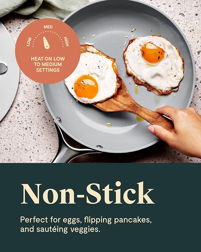 Caraway Fry Pan Duo - Nonstick Ceramic Frying Pan (8" & 10.5”) - Non Toxic, PTFE & PFOA Free - Oven Safe & Compatible with All Stovetops (Gas, Electric & Induction) - White