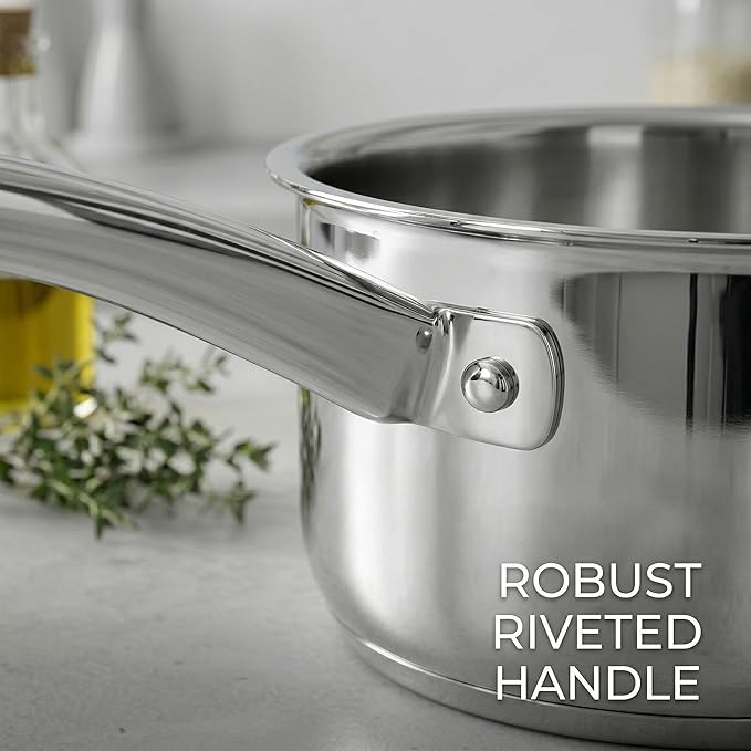 SUNHOUSE 2 Qt Stainless Steel Saucepan with Steamer and Lid - Steamer for Cooking, Kitchen Induction Cooking Pot with Vegetable Food Steamer Basket with Stay-Cool Handle