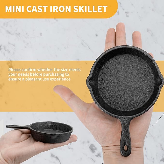 4 Inch Mini Cast Iron Skillet Set of 6, Black Small Cast Iron Skillet, Nonstick Small Frying Pan for Indoor and Outdoor Restaurant Kitchen