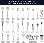 Home Hero 54-Piece Stainless Steel Kitchen Utensils Set - Heat-Resistant Nonstick Silicone & Stainless Steel Cooking Utensils - Complete Tools with Slotted Spoon & Pasta Spoon - Pack of 54, Silver