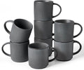famiware Coffee Mug Set for 8, Star 12 oz Catering Mugs Cup Set with Handle for Coffee, Tea, Cocoa, Milk - Ceramic Stoneware Drinkware Set, Matte Dark Charcoal